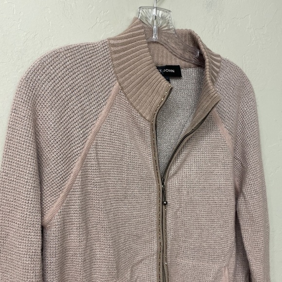 St.John pink sparkle waffle knit bomber jacket size P - Picture 4 of 16